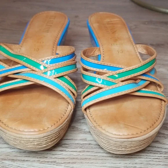 Italian Shoe Makers Womens Open Toe Slide On Top Strap Wedge Heel Sandals - Picture 3 of 11